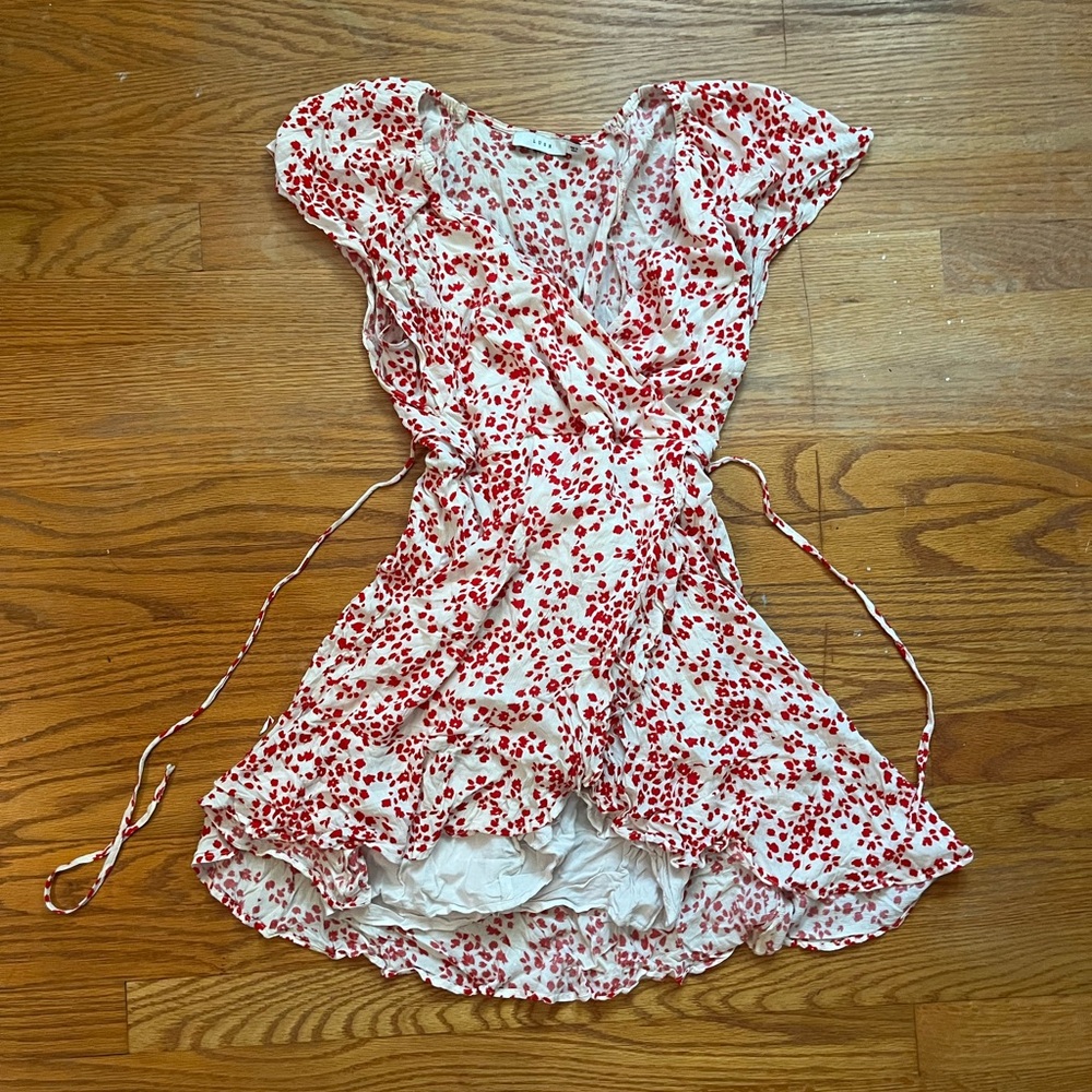 Lush Red and White Floral Wrap Dress